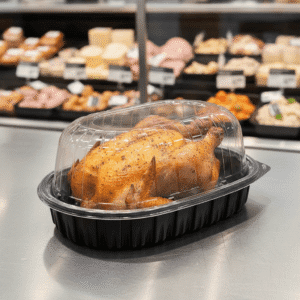 Nature’s Best Large Chicken Roaster Clear Lid & Black Base Combo on deli counter