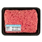 Ground beef nutritional label 93% Lean horizontal layout in use on a package of ground beef