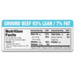Ground beef nutritional label 93% Lean horizontal layout