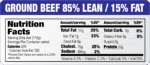 Nutritional Ground Beef 85/15 Label with blue header