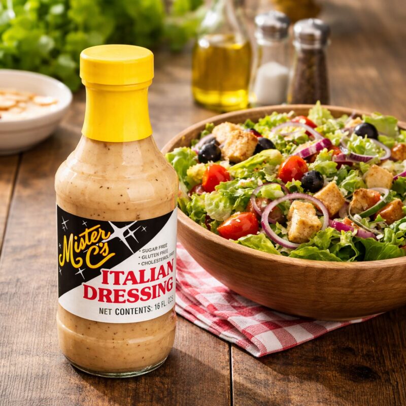 Mister C's dressing Next to a salad