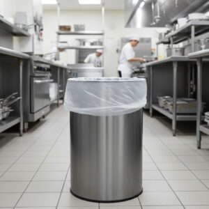 Roll of clear 31-33 gallon high-density industrial trash can liners