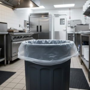 Clear 55-gallon high-density industrial trash liners for 55-gallon drums