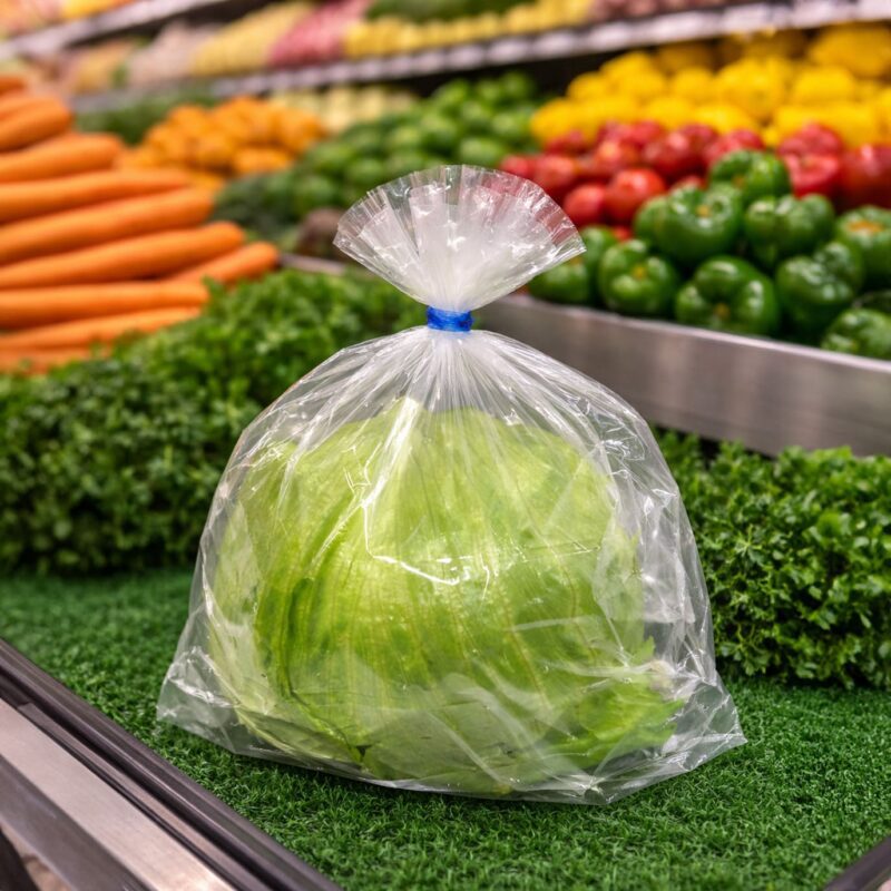 106376 Vented Lettuce Bag with teist ties sitting in produce department Vented Lettuce Bag with twist ties sitting in produce department