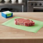 Green Steak Paper 10" x 30" shown with steak on sheet with box