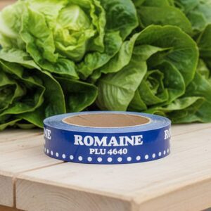 romaine lettuce tape blue tape with white text