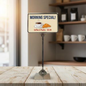 Store Sign Frame with Metal Stand Adjustable Chrome 5.5" x 7"