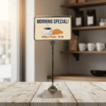 Store Sign Frame with Metal Stand – Chrome 5.5″ x 7″