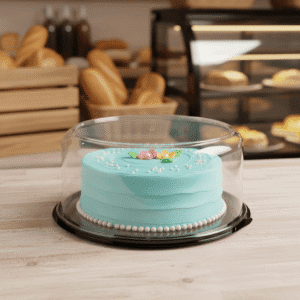 9 inch Cake Container 2-3 Layer Black Base with Clear Lid - 50/case