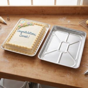 Half Sheet Cake Foil Pans shown with sheet cake