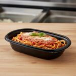 Small entree Microwavable Takeout Container 24 ounce with pasta inside