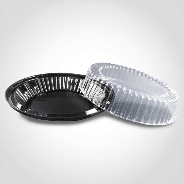 9 inch Pie Container Black Base Low Dome Lid