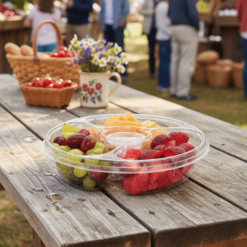 260443 10 inch 4 Compartment Fruit or Deli Tray with Lid