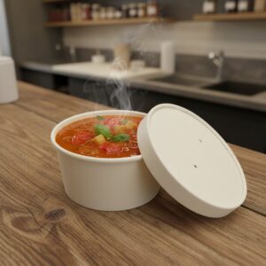 8oz paper soup container show in deli container