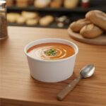 8oz paper cup for soups and other foods on a deli counter with soup inside