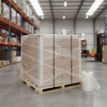 Pallet Wrap 15 inch by 1500 feet on a pallet with a roll of wrap next to it