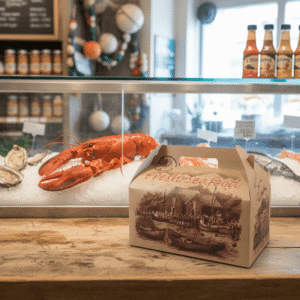 Lobster Box Takeout Kraft Box with fresh Seafood Design - 125/case
