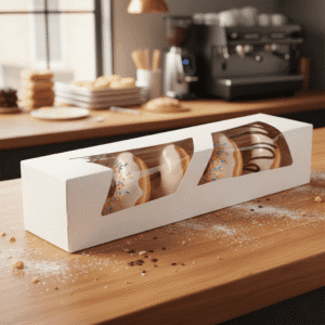 Long Donut Box with Window 18 x 4 x 3.5 inches white