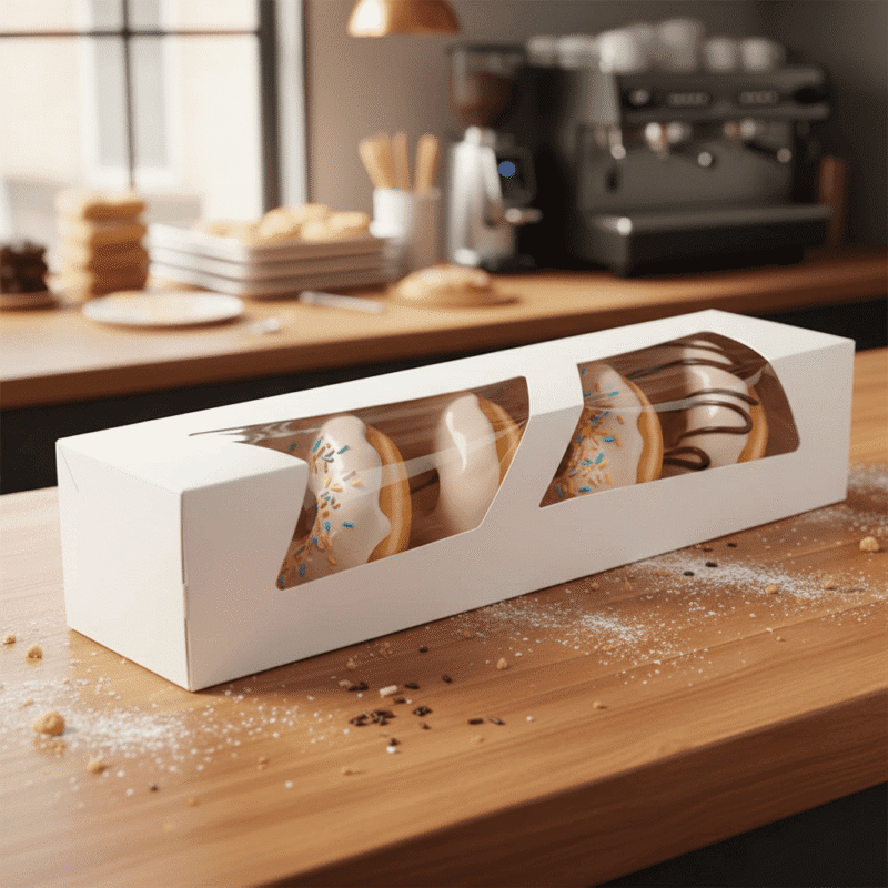Long Donut Box with Window 18 x 4 x 3.5 inches white