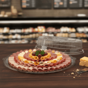 9 inch Crystal Looking Flat Deli Tray and Dome Lid - 60/case