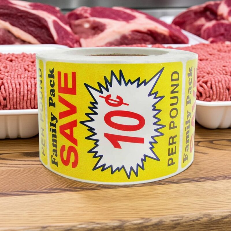 Family Pack Save 10 cents per pound discount butcher sticker