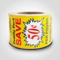 Family Pack Burst 50 Cent Label - 1 roll of 500 stickers