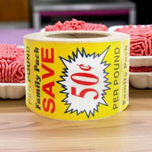 Family Pack Save 50 cents per pound discount butcher sticker
