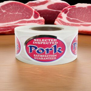 Pork sticker on a silver foil label