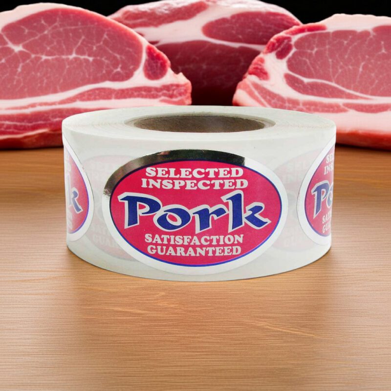Pork sticker on a silver foil label