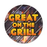 Great On The Grill Labels - Round Sticker with Image of a Grill and Text - 500 Pack