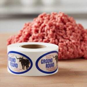 Ground Chuck Round on a silver foil label