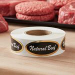 natural beef sticker on a gold foil label