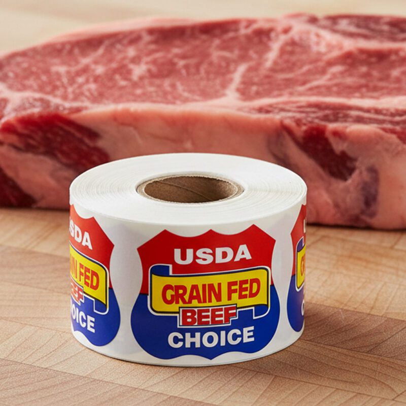 500391-USDA-Label-Butcher-Sticker-Grain-Fed-Beef-Choice USDA Label Butcher Sticker Grain Fed Beef Choice