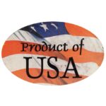 Product of USA label with United States Flag in the background