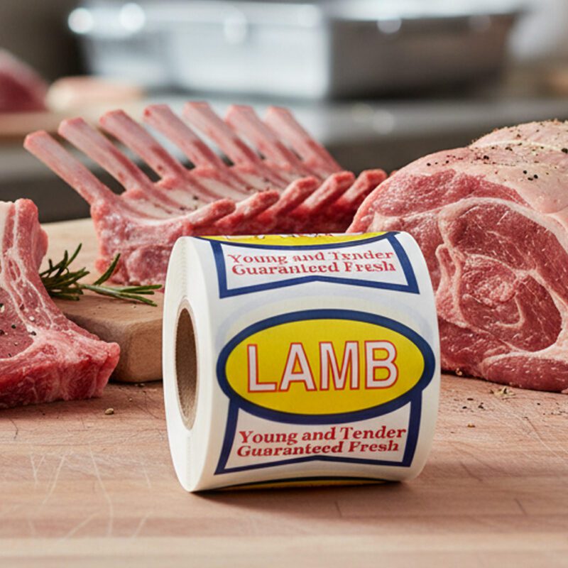 500486-Lamb-Label-Ribbon-Butcher-Sticker Lamb Sticker on a ribbon label