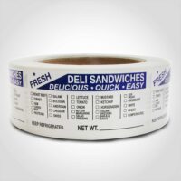 Deli Sandwich Label 1 roll of 500 stickers
