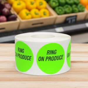 ring on produce sticker on a round green label