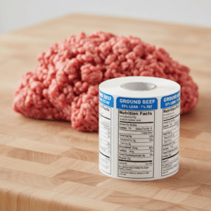 Nutritional Ground Beef Sticker 93 percent lean upright label