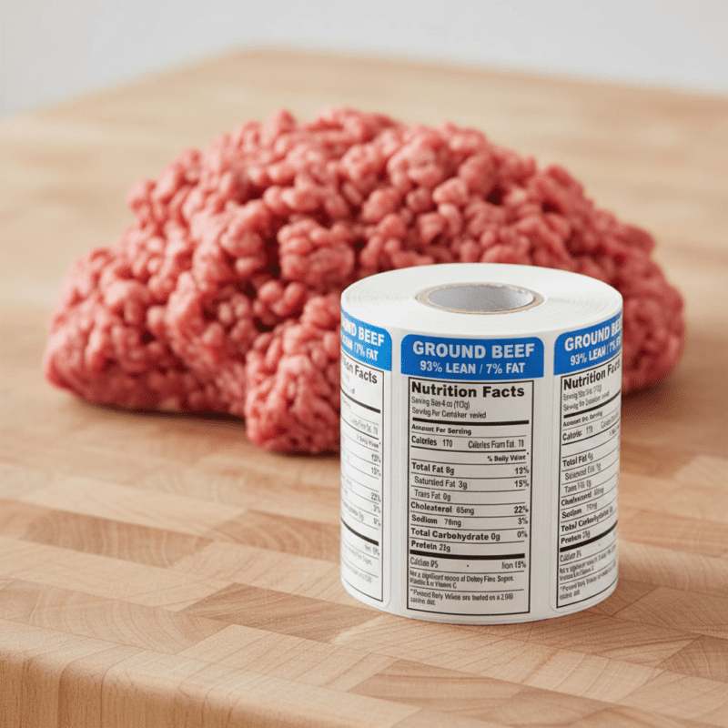 Nutritional Ground Beef Sticker 93 percent lean upright label