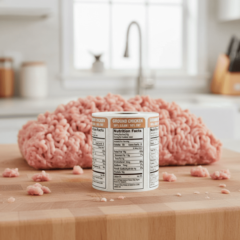 500716-Ground-Chicken-90%-Lean-Nutritional-Label Nutritional Ground Chicken Sticker 90 percent lean upright label