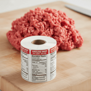 Ground Beef 75/25 Lean Vertical Label Butcher Sticker - 1000/roll