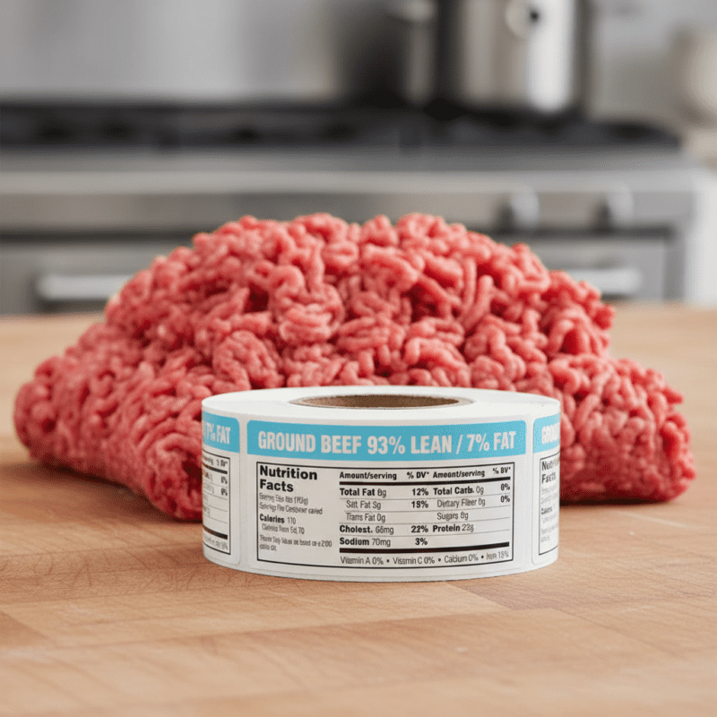 500720-Nutritional-Ground-Beef-93_7-Label Nutritional Ground Beef Sticker 93 percent lean horizontal label