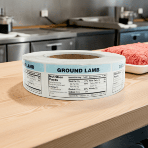Nutritional Ground lamb Sticker on a horizontal label