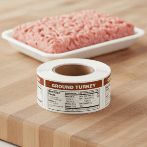 Nutritional Ground turkey Sticker on a horizontal label