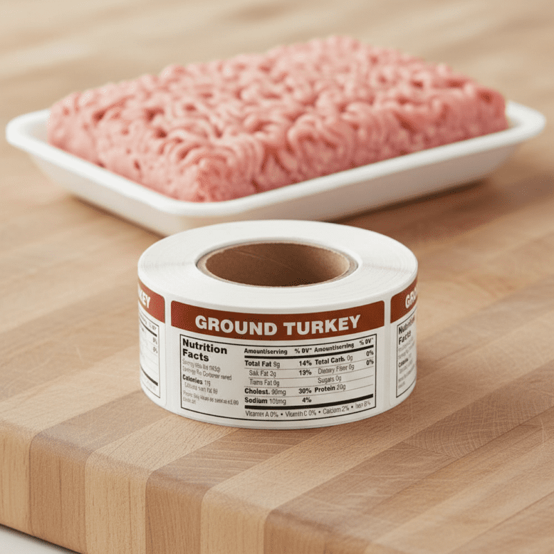 500727-Nutritional-Ground-Turkey-Label Nutritional Ground turkey Sticker on a horizontal label