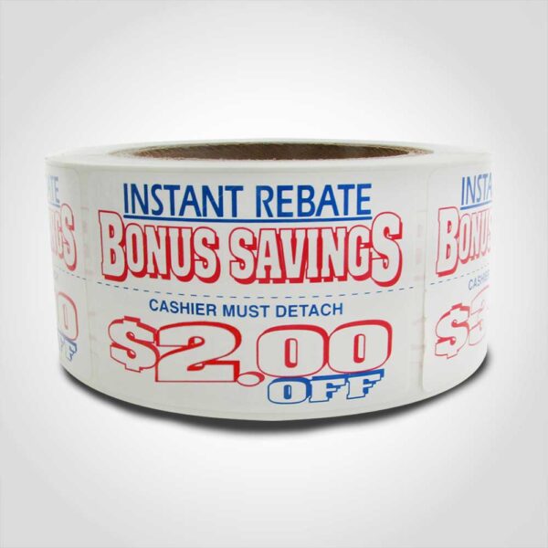 Red, White and Blue $2.00 Off Label 1 roll of 500 stickers