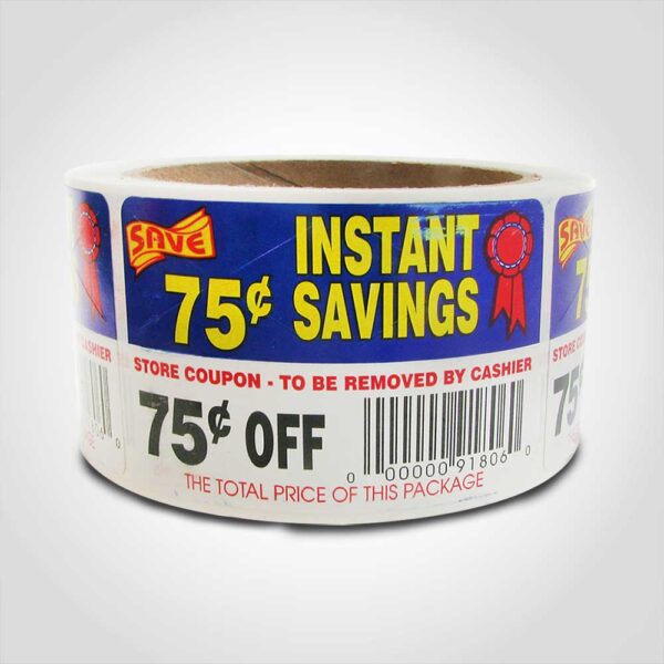 75 Cent Off Instant Savings Label - 1 roll of 250 stickers
