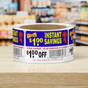 $1 Off Instant Savings Coupon Label Stickers
