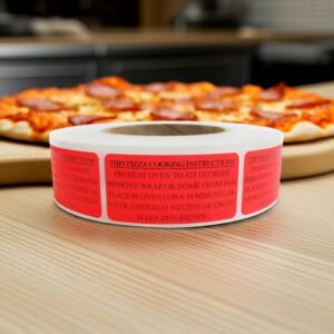 Pizza Cooking Instruction Sticker for 425 degrees at 8 to 10 minutes