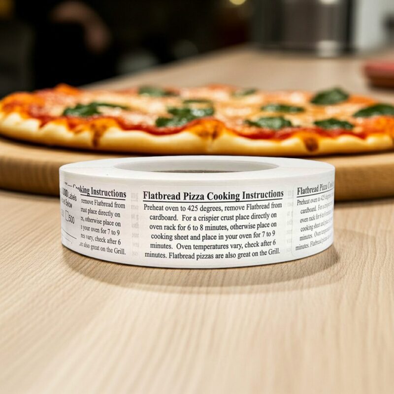 flatbread pizza sticker with instruction on how to bake